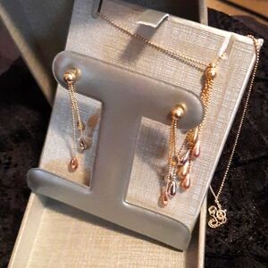 AUTHENTIC GENUINE Solid 10K TRI-TONE earrings & necklace set gorgeous 🎁 gift